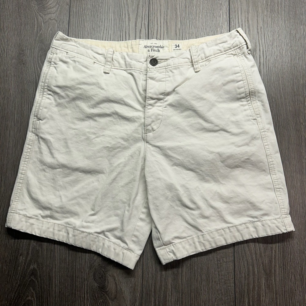 Abercrombie & Fitch Mens Chino Shorts Size 34 Off White Cotton Twill Flat Front